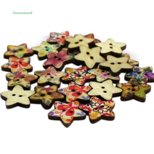 Set 100 nút gỗ 2 lỗ hình ngôi sao trang trí nhiều màu đẹp mắt