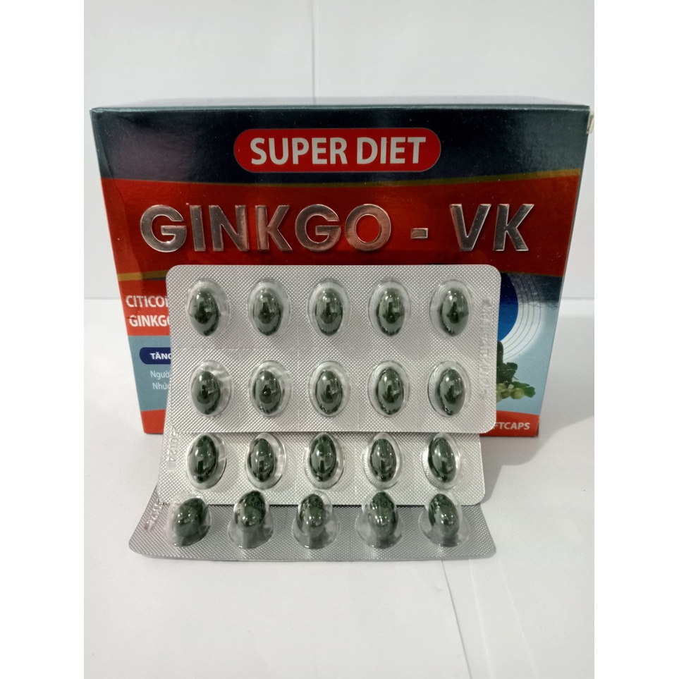 Viên bổ não GINKGO VK Hộp 100 viên hỗ trợ tăng cường tuần hoàn não, tăng cường trí nhớ, hỗ trợ cho người bị mất ngủ