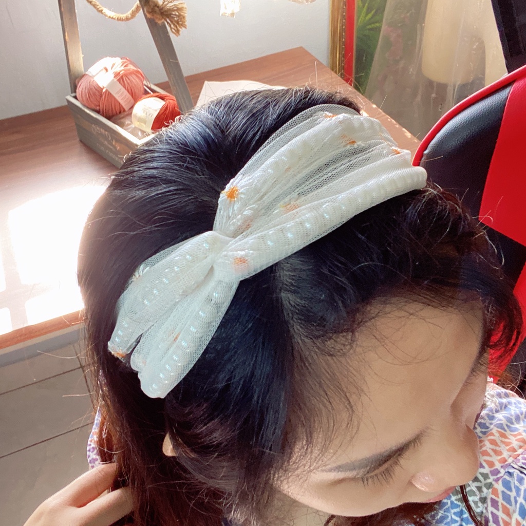 BĂNG ĐÔ VẢI HANDMADE CAO CẤP, TURBAN CÚC THÊU PHỐI NGỌC TRAI GIẢ HOT TREND, ULLZANG