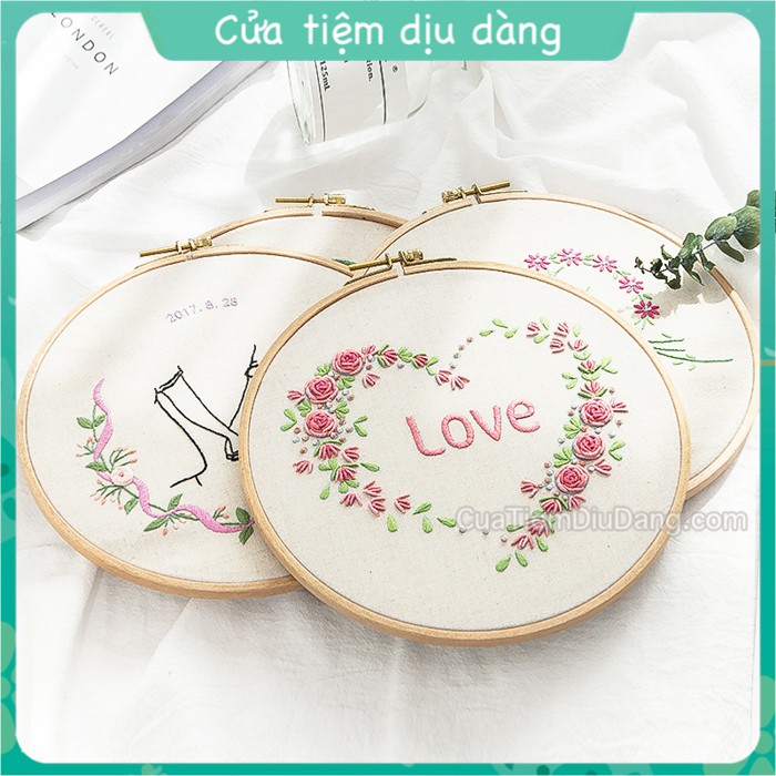 Bộ kit thêu Tranh, kit tập thêu mẫu Tình yêu - DIY (đã bao gồm khung thêu)