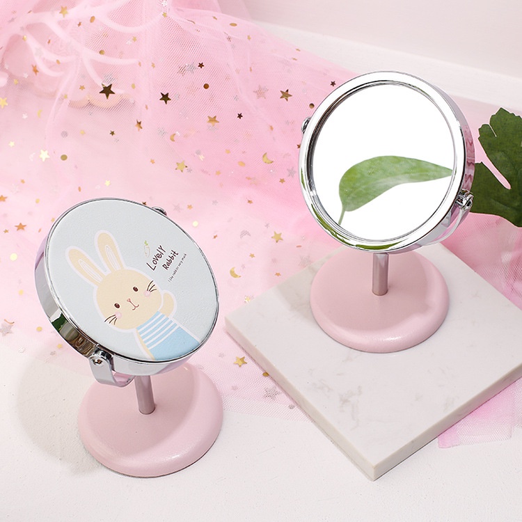 Gương trang điểm nhỏ để bàn có chân đứng cho nữ soi làm đẹp, gương xoay 360 độ hình tròn và bầu dục
