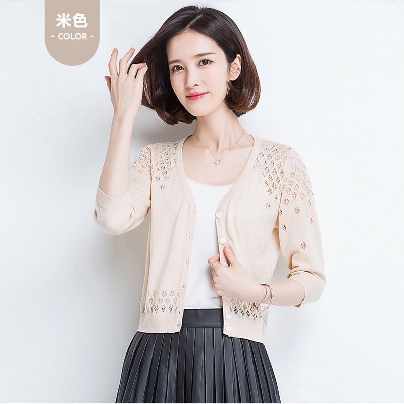 Áo khoác cardigan dệt kim mỏng dáng chống nắng thiết kế đục lỗ phong cách Hàn Quốc thời trang xuân thu cho nữ