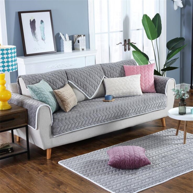 Vỏ Bọc Ghế Sofa Phối Ren Dày Dặn Chống Trượt Trang Trí Phòng Khách