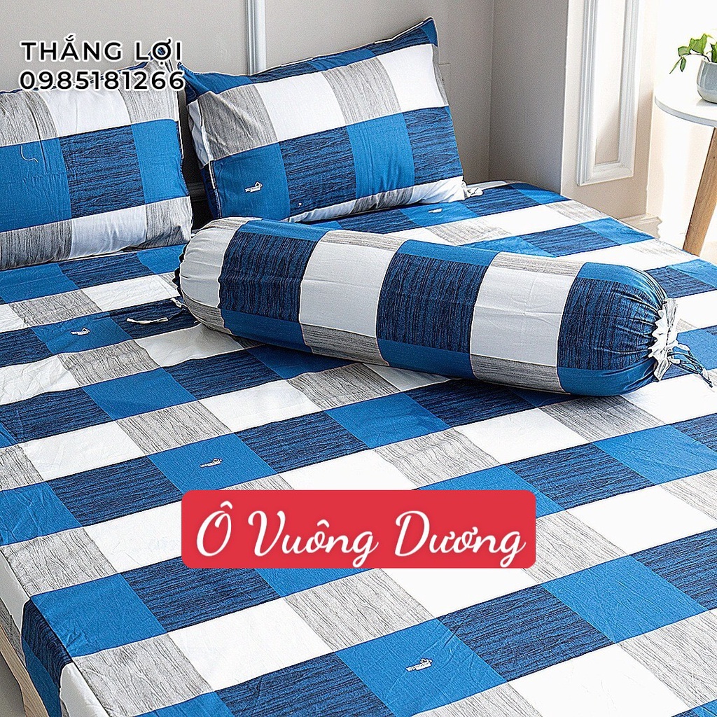 Drap Cotton 100% Thắng Lợi chính hãng Mẫu Ô Vuông Xanh Dương IN LOGO THẮNG LỢI vệ sinh dễ dàng.