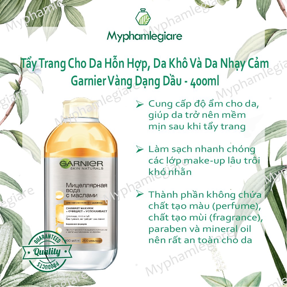 TẨY TRANG GARNIER HỖN HỢP DẦU VÀNG_lấy sạch bụi bẩn trên làn da bạn