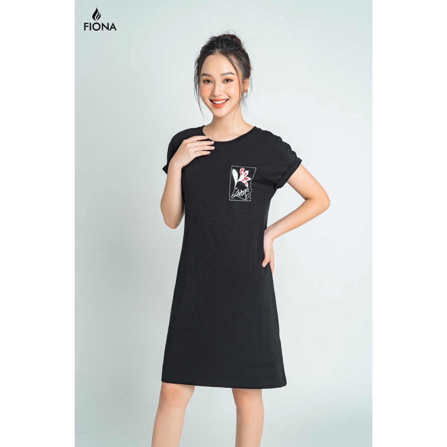 Đầm suông nữ Fiona chất cotton tay liền ngực in hinh bông hoa ly F429266