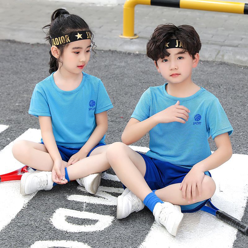 Bộ Đồ Thể Thao Ngắn Tay Phối Lưới Thoáng Khí Nhanh Khô 90-160cm Cho Bé