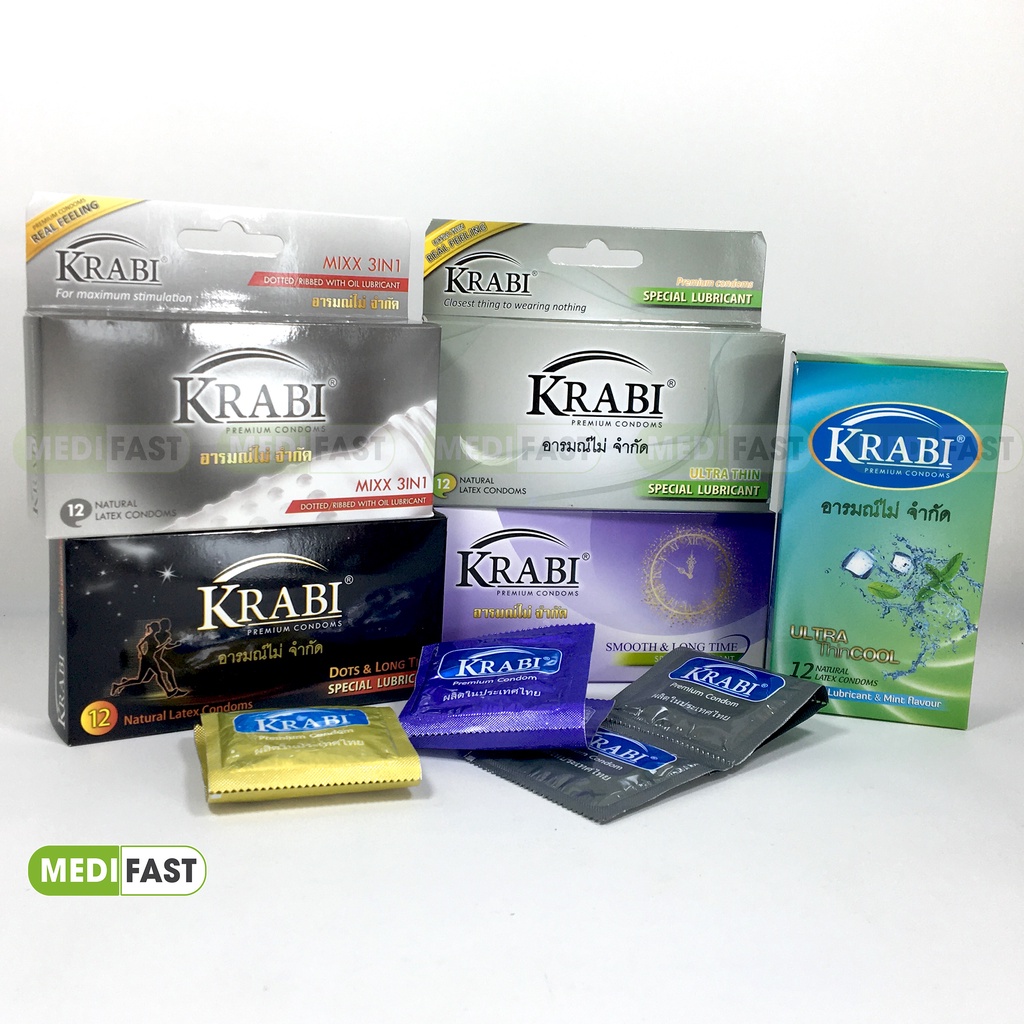 Bao Cao Su Krabi Đen - Hộp 12 chiếc - Có gân gai và kéo dài thời gian quan hệ