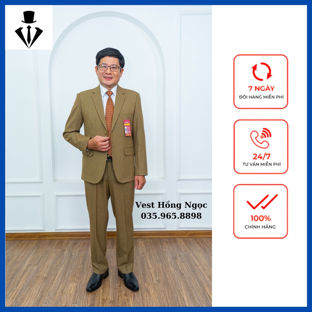 Bộ vest trung niên cao cấp chất vải Tuysi pha len nhập khẩu của Ấn Độ ( Tặng Cà Vạt )