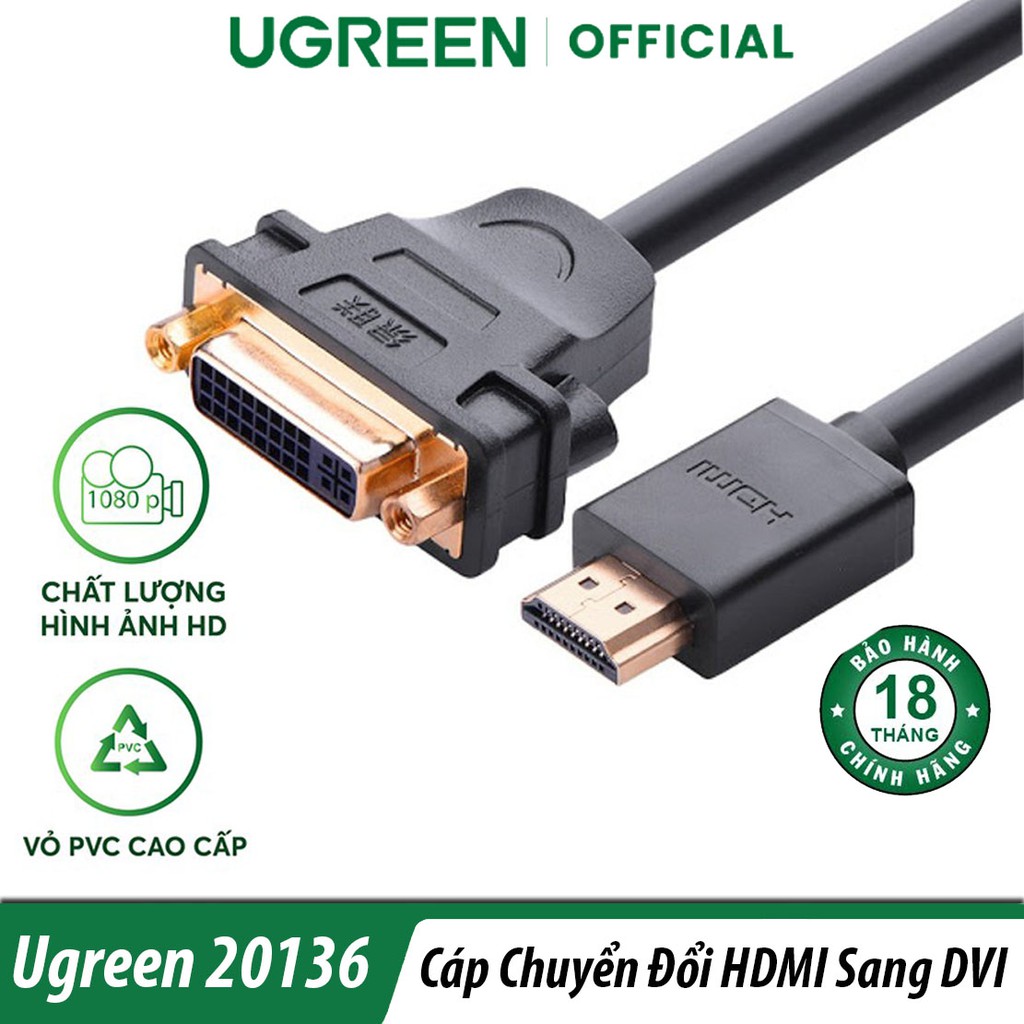Cáp Chuyển Đổi HDMI Sang DVI Hỗ Trợ Full HD 1080P Ugreen 20136 Chính Hãng