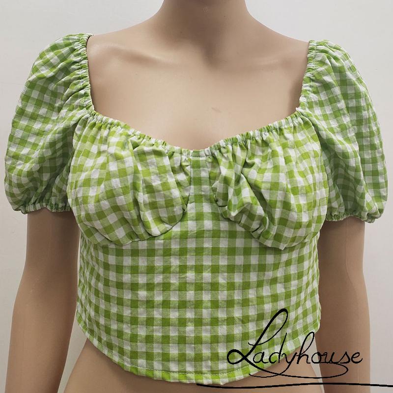 Áo Croptop Tay Ngắn Phồng Cổ Vuông Hở Lưng Phối Khóa Kéo Thời Trang Mùa Hè Cho Nữ