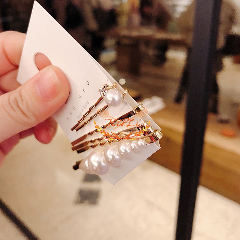 Set 6 Kẹp Tóc Đính Ngọc Trai Nhân Tạo Thời Trang