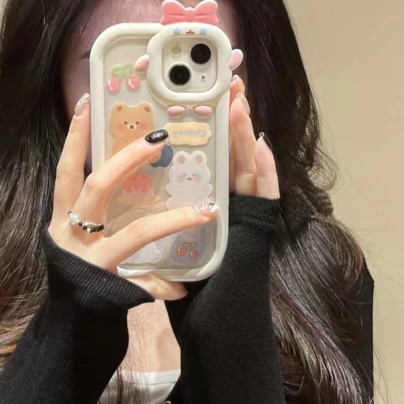 Ốp Điện Thoại Hình Gấu 3D Bảo Vệ Lens Cho iPhone 11 13promax 12 7Plus X XR XSMAX