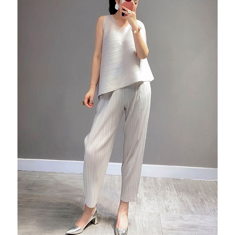 Issey Miyake Quần Harem Chín Tấc Dáng Rộng Xếp Ly Thời Trang Mùa Hè 2022 Cho Bà