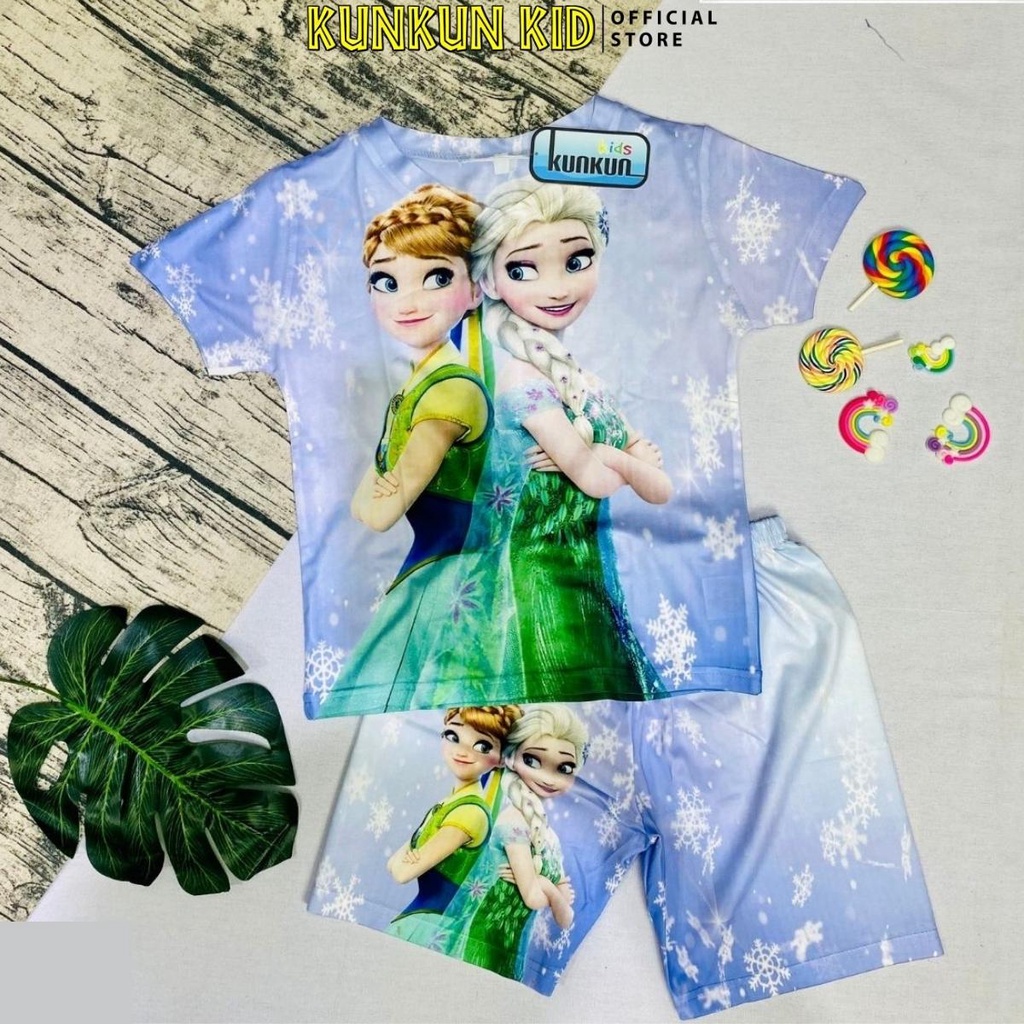 Đồ bộ bé gái công chúa elsa tím cộc tay size từ 10-40kg Kunkun Kid TP018 thun lạnh cao cấp