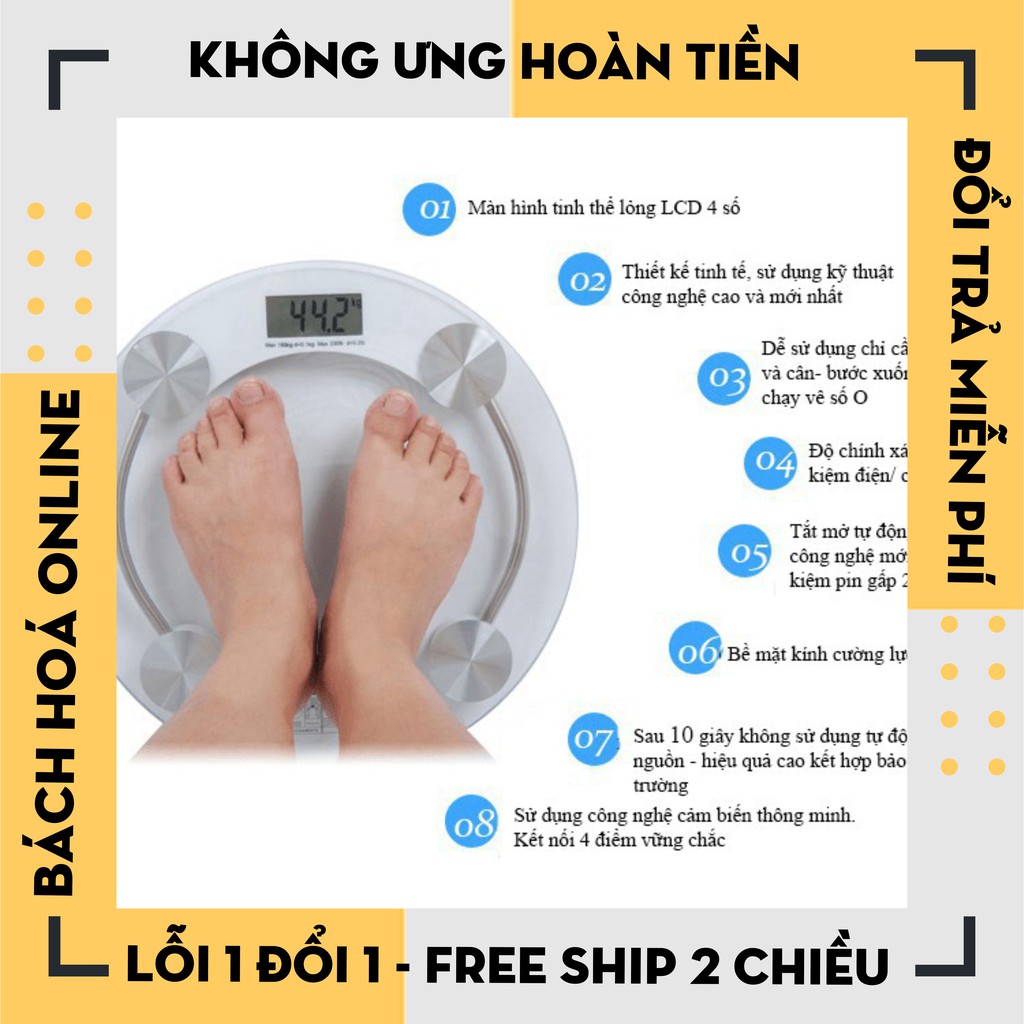 Cân điện tử sức khỏe, cân điện tử kính cường lực tròn tối đa 180kg