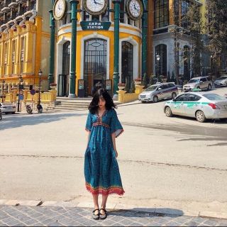 váy boho xanh