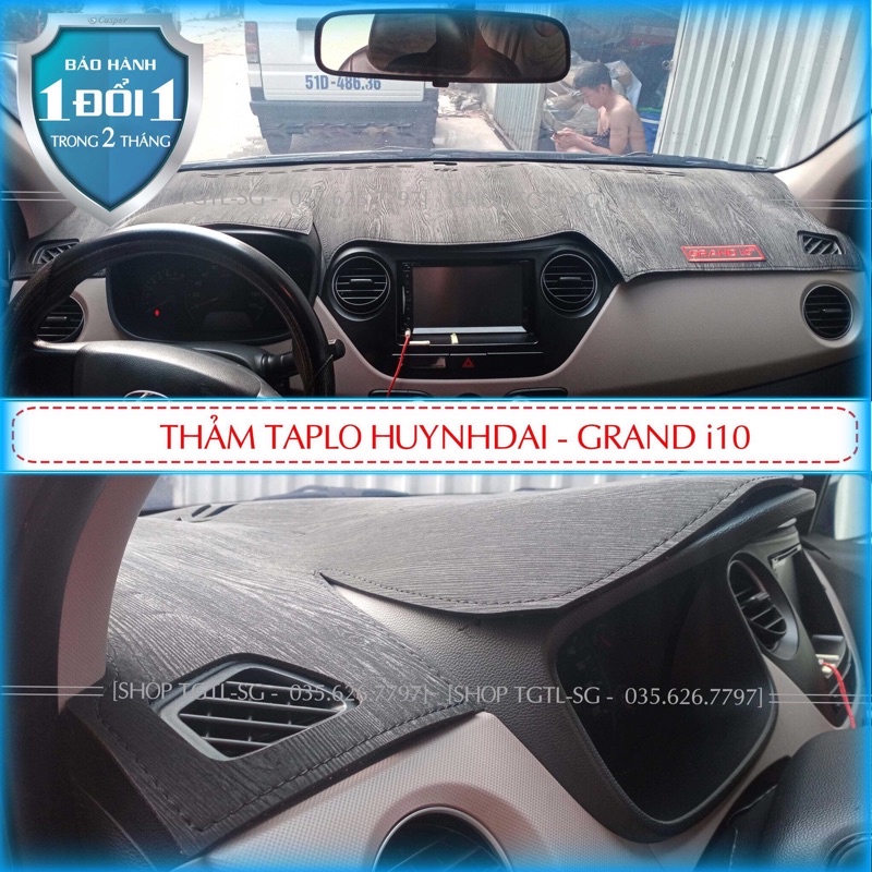 [Grand-i10 2014 đến 2020] Thảm Taplo oto loại da vân gỗ,da cacbon,da nỉ đen và nhung lông cừu dày 3 lớp