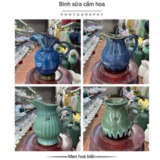 Lọ cắm hoa dáng bình sữa - Bình hoa men hỏa biến Bát Tràng