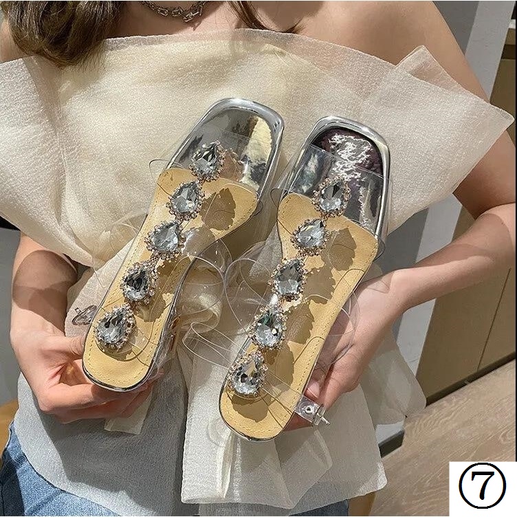 Giày Sandal Cao Gót Quai Trong Suốt Đính Đá Thời Trang Hàn Quốc Dành Cho Nữ 2022