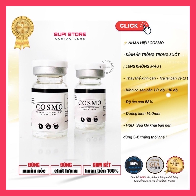 Lens Trong Suốt COSMO HÀN QUỐC  ,Có khay đựng lens, Lens trong suốt cận , Đeo tự nhiên như không đeo .