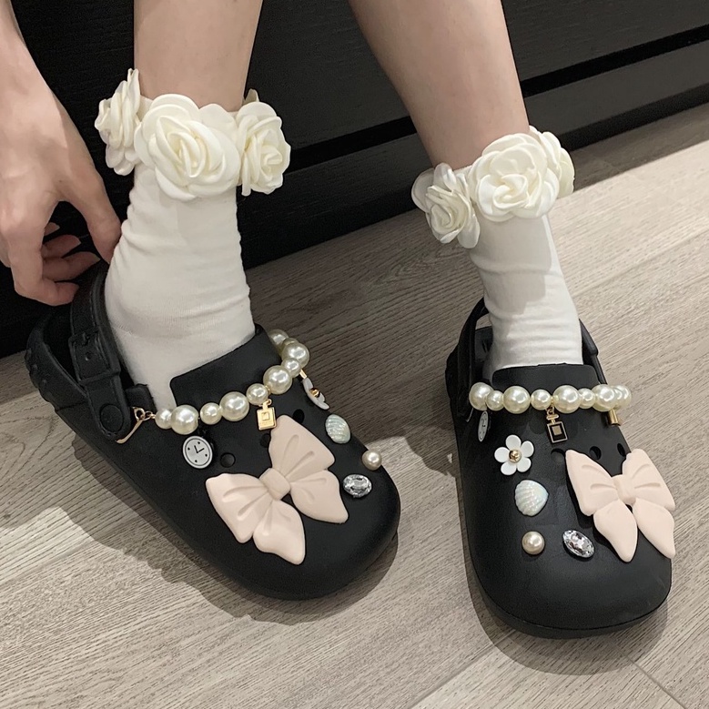 Dép Sandal Bít Mũi Không Trượt Đính Nơ Thời Trang Mùa Hè Cho Nữ