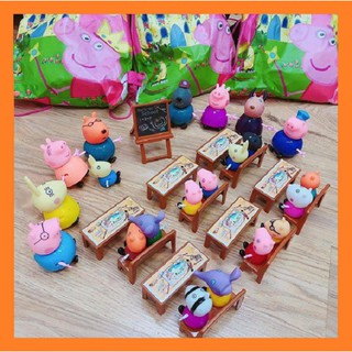 [ LOẠI LỚN ] bộ lớp học heo Peppa 21 nhân vật 35 chi tiết  - đồ chơi heo Peppa pig tặng kèm túi treo