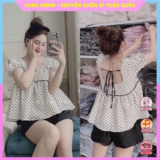 [SET ĐỒ BỘ] Set Trang Phục Đi Chơi Nữ, Set Đồ Áo Tim Bèo Phối Quần Phồng Ngắn