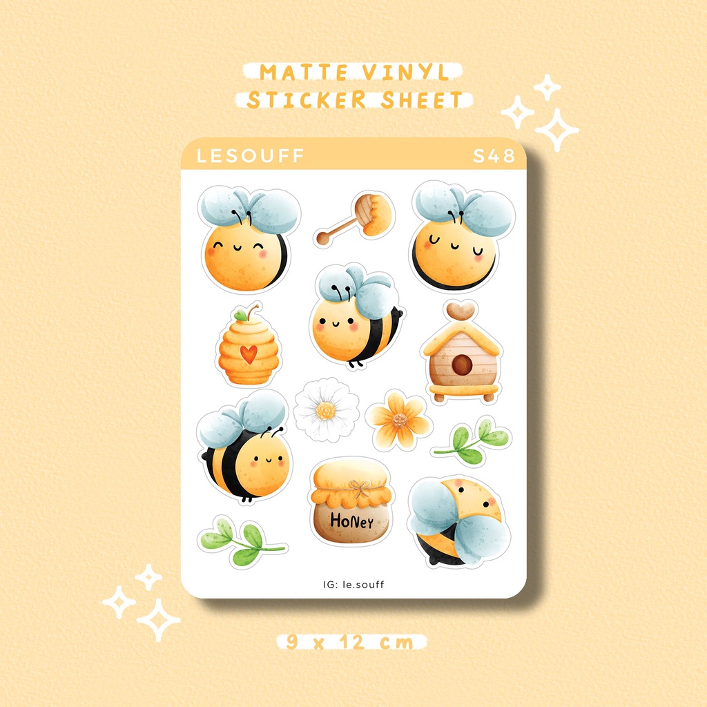 S48 S49 - Sticker chị ong nâu nâu, bullet journal, hình dán sổ tay dễ thương - Lesouff