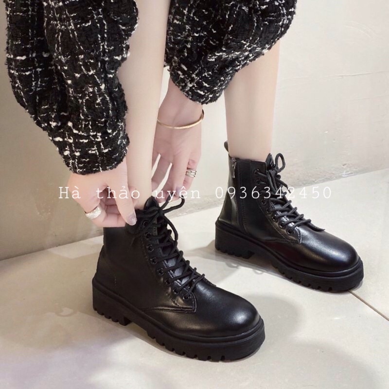 bốt cao cổ dây buộc khoá kéo