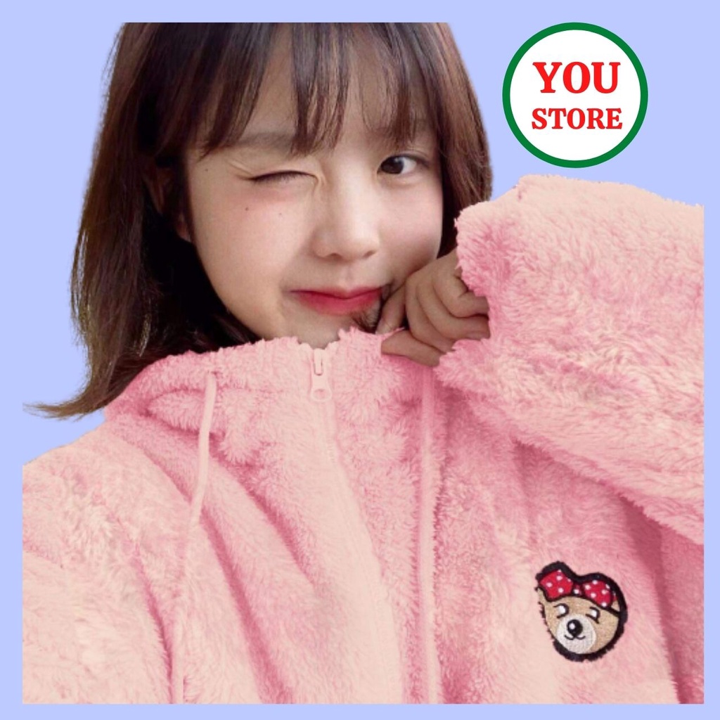 Áo Khoác Lông Nữ Thêu Gấu Nơ Đỏ Chất Dày Dặn Mã 766 You Store
