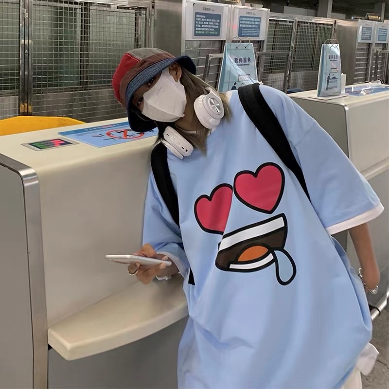 [ Rẻ vô địch ] áo thun cotton tay lỡ dáng rộng - mắt tim