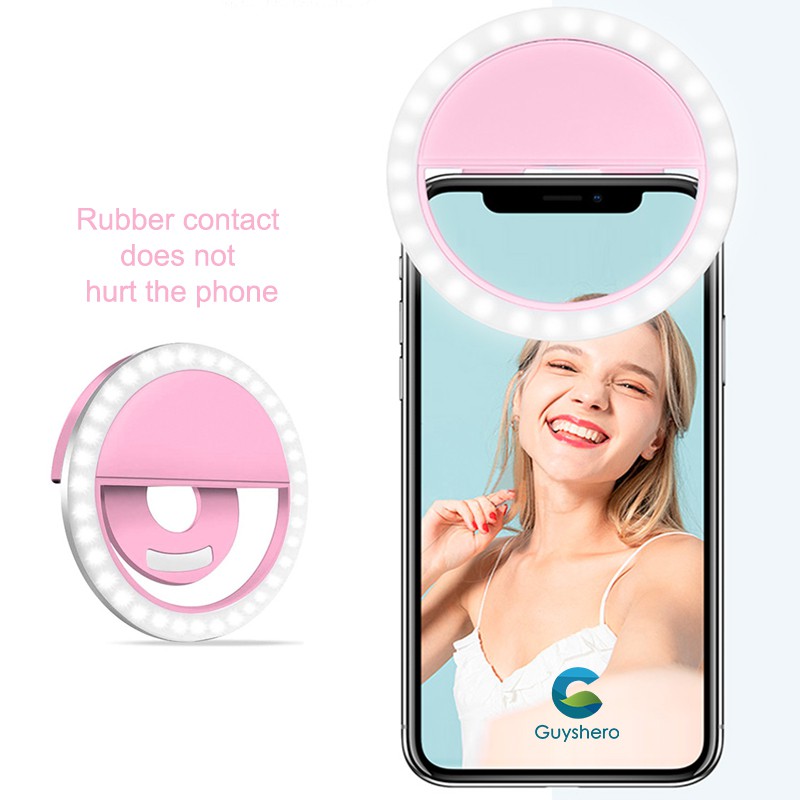 Guyshero Vòng đèn LED trợ sáng hỗ trợ chụp ảnh selfie điều chỉnh độ sáng được gắn điện thoại tiện lợi