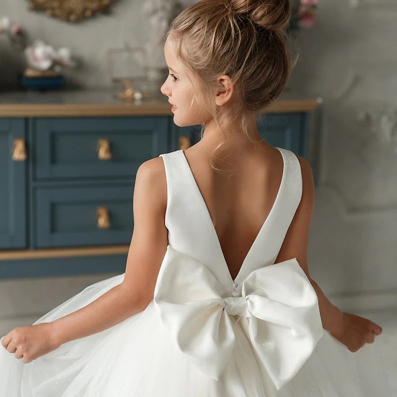 Đầm Công Chúa Thắt Nơ Lưng Đính Kim Sa Lấp Lánh Dành Cho Bé Gái 5-14 Tuổi
