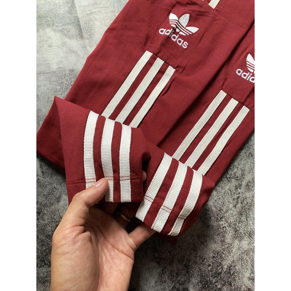 Quần Legging đỏ đô 3 sọc logo giữa