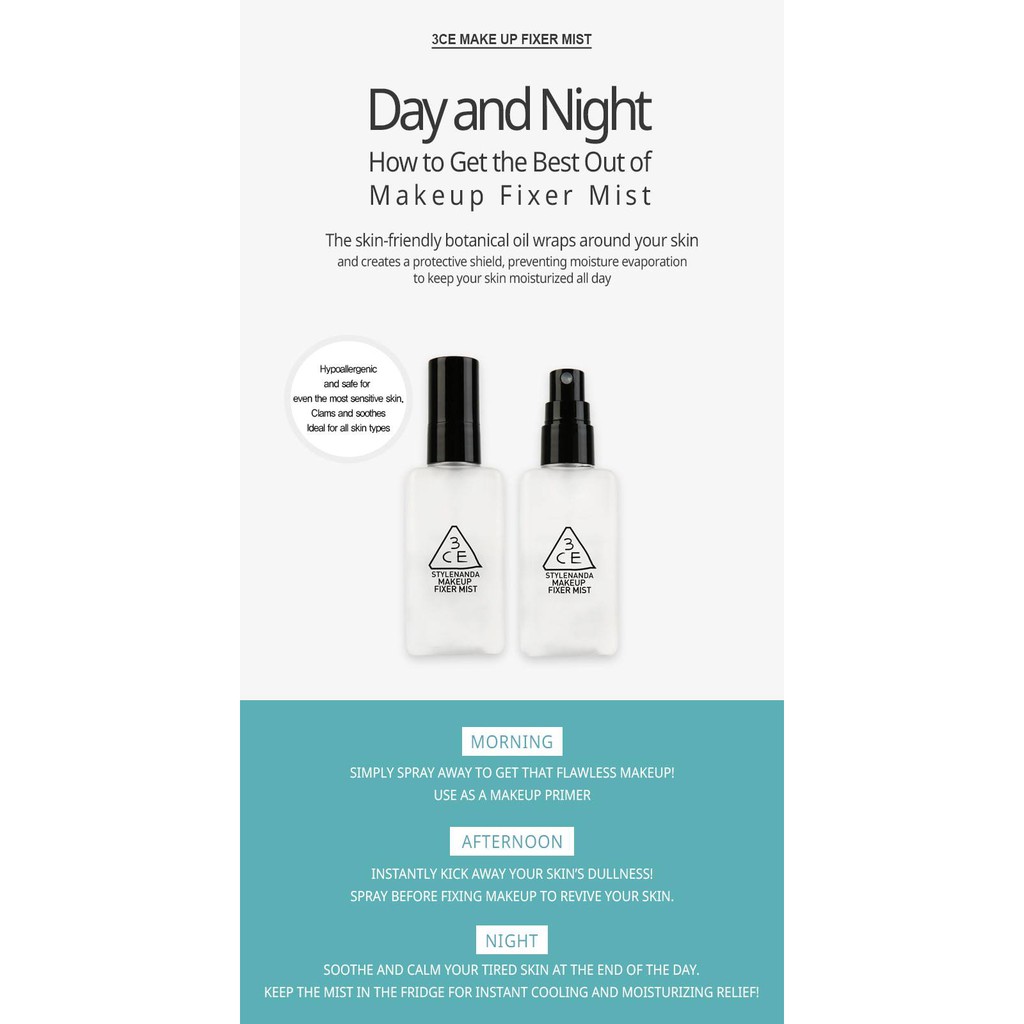 Xịt khoá nền make up lâu trôi 3CE MAKE UP FIXER MIST