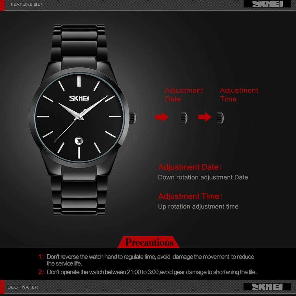 Đồng Hồ Quartz Nam SKMEI 9140 Chống Thấm Nước 3ATM Với Dây Đeo Thép Không Gỉ
