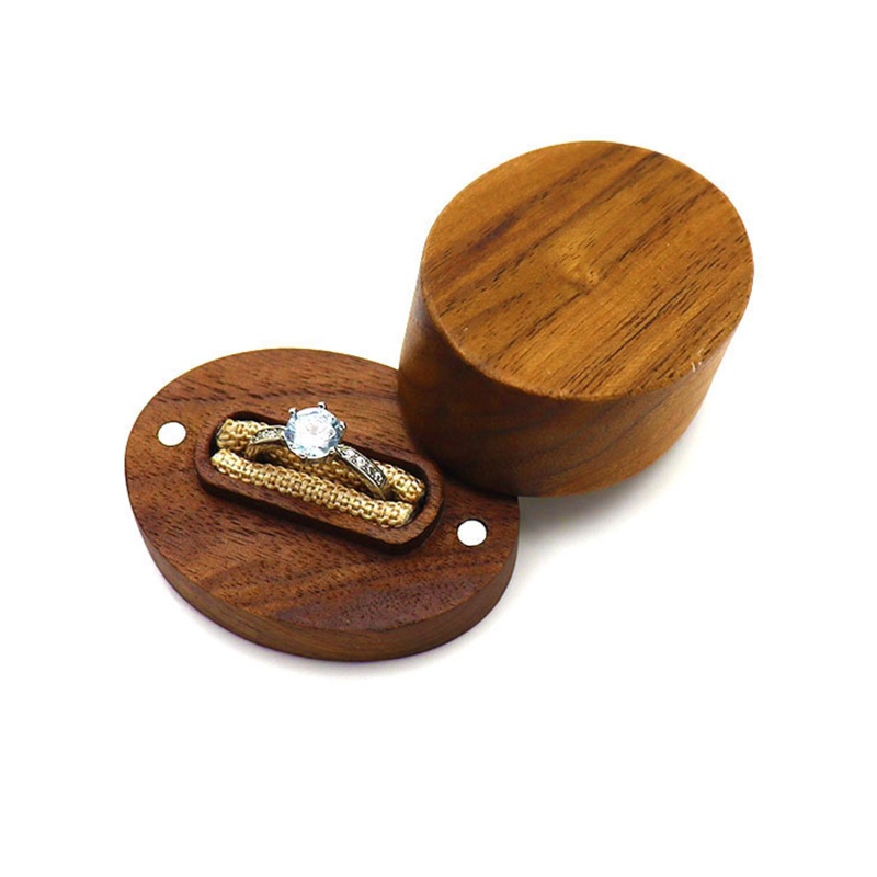 Flgo Hộp Đựng Nhẫn Đính Hôn Bằng Gỗ Óc Chó Màu Đen Hình Oval