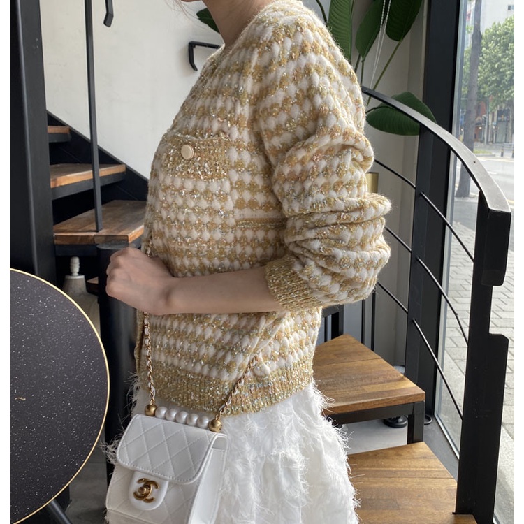 Áo cardigan len nữ phong cách dạ tweed kim tuyển Quảng châu cao cấp dệt kim dày dặn khoác ngoài hot tiktok kozoda AC35