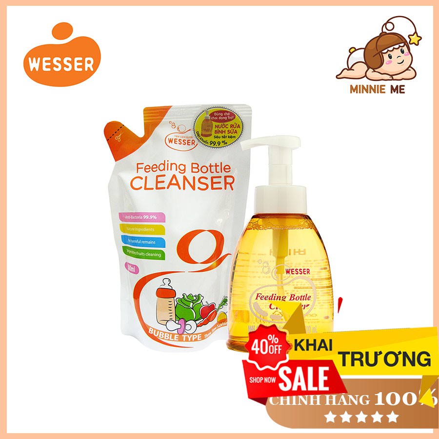 [Hoàn xu 10% tối đa 15K] Nước rửa vệ sinh bình sữa chính hãng Wesser Hàn Quốc 500ml