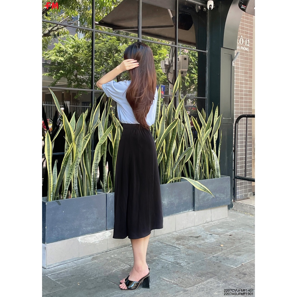Chân váy midi nữ Fm Style dáng dài chữ a xòe trơn chất vải mềm mại mang đi học đi làm 23031342