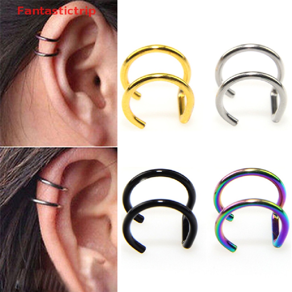 [Fantastictrip] Set 2 Khuyên Kẹp Tai / Mũi / Môi Dáng Tròn Phong Cách Unisex Không Cần Xỏ Lỗ