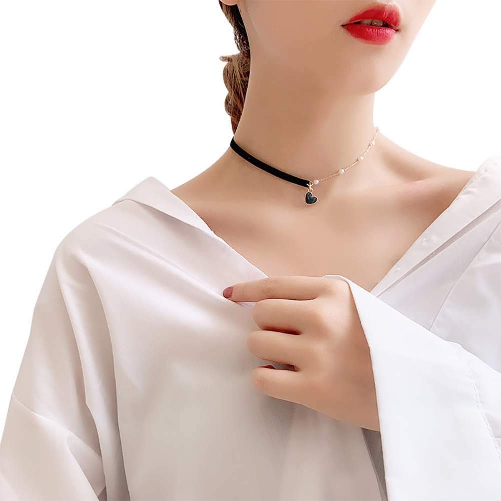 Vòng Cổ Choker Mặt Trái Tim Đính Ngọc Trai Nhân Tạo Phong Cách Vintage