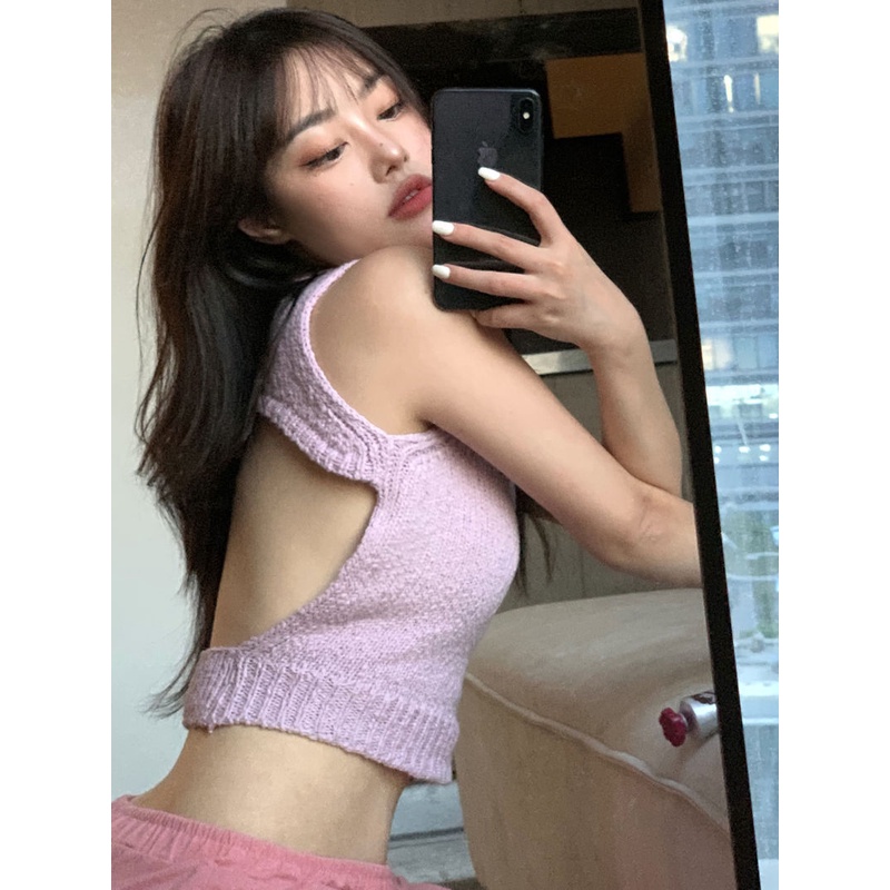 Áo Dệt Kim Không Tay Hở Lưng Thời Trang Mùa Hè Cho Nữ