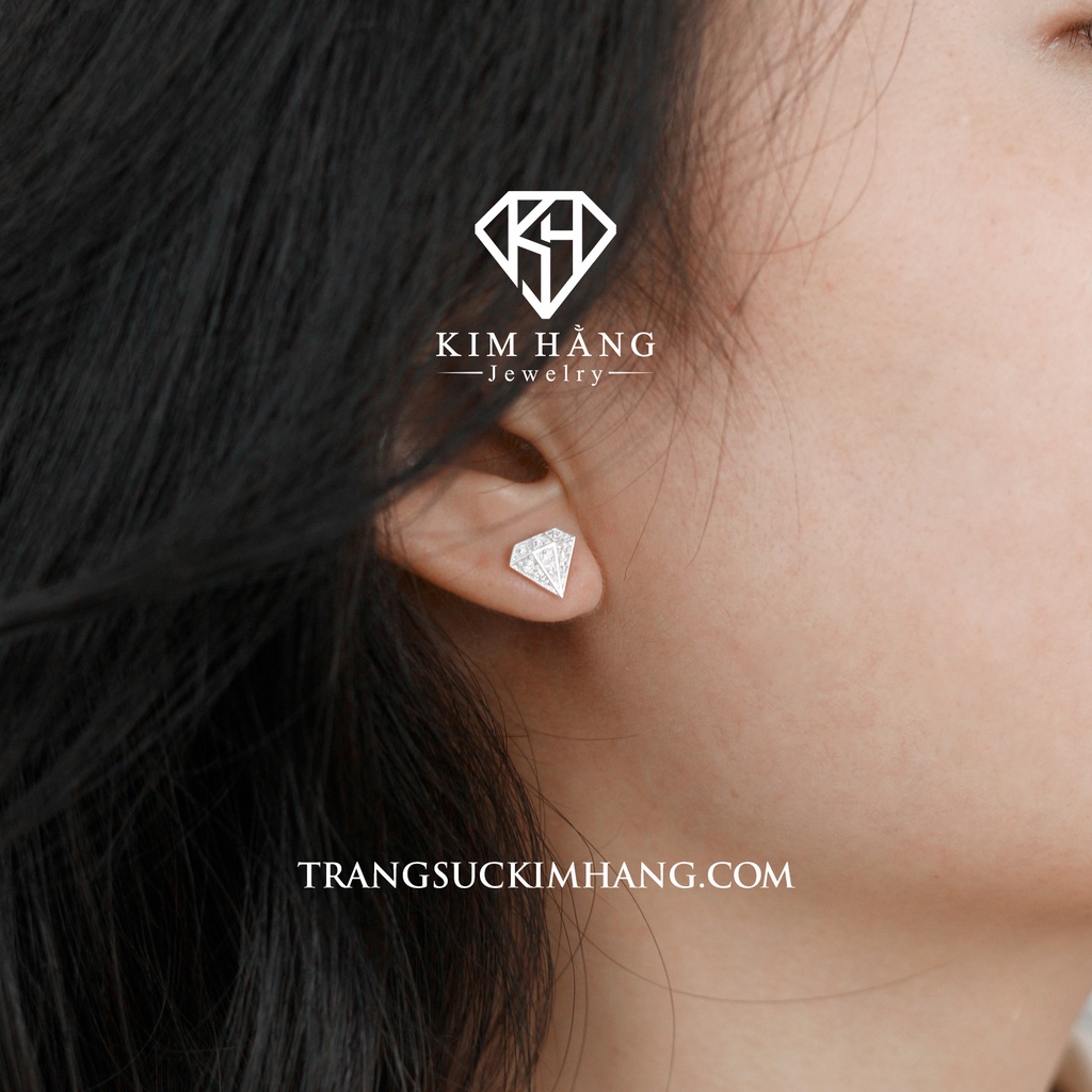 Khuyên Tai BẠC Thiết Kế Hình Kim Cương - Chốt Đẩy