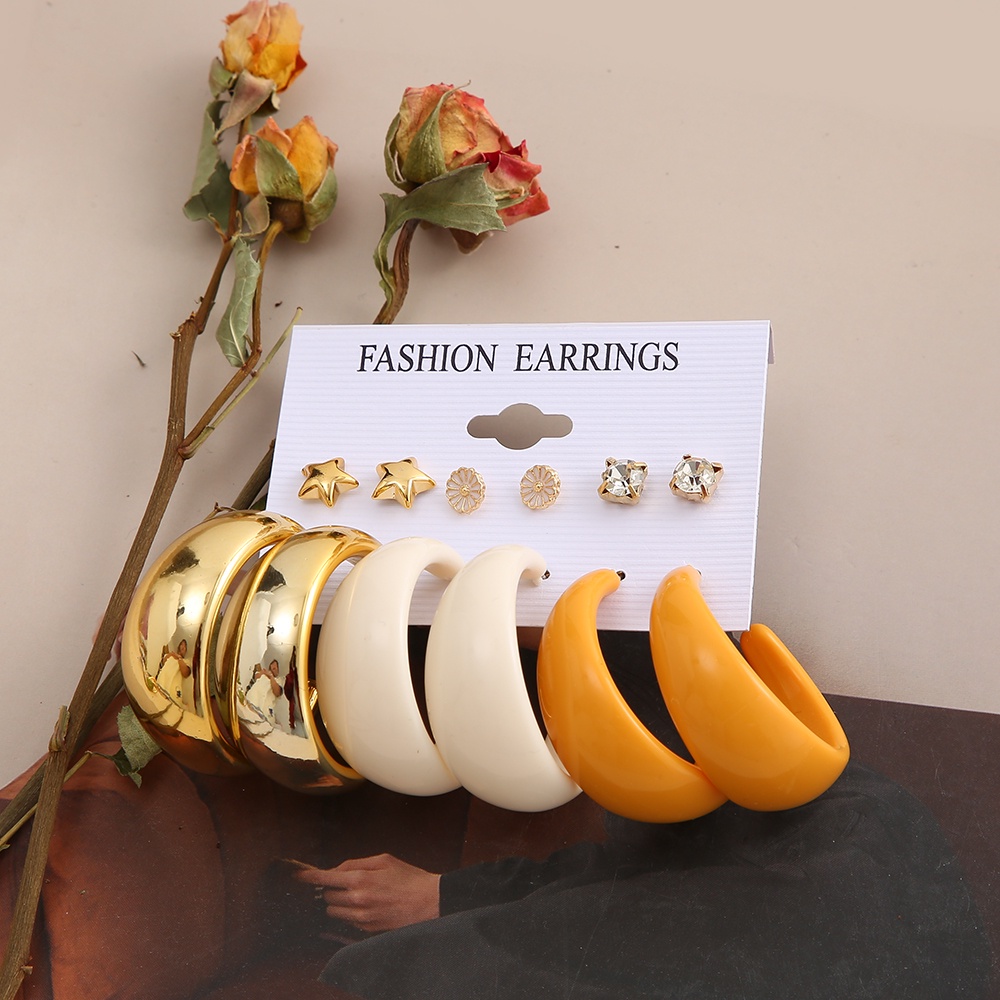 Bộ bông tai vàng đồng/ nhựa đính ngọc trai trang sức thời trang cho nữ