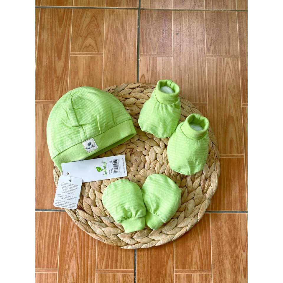 Bao tay bao chân sơ sinh và mũ vân thoáng Lullaby chất cotton cho bé