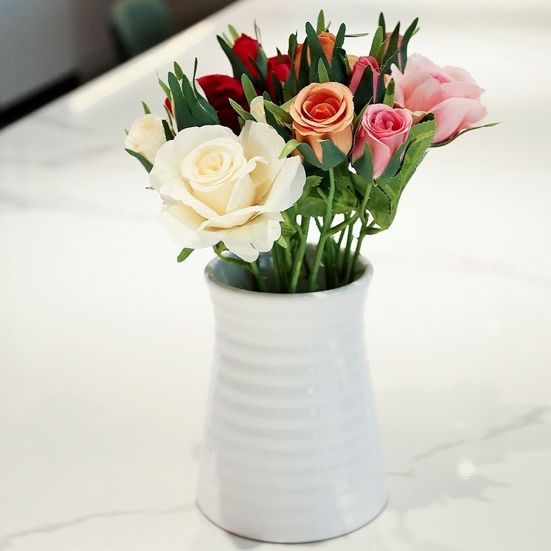 1 Nhánh 5 Bông Hoa Hồng Nhân Tạo Bằng Lụa Cho Trang Trí