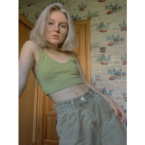 Áo croptop hai dây xanh bơ xinh xắn năng động