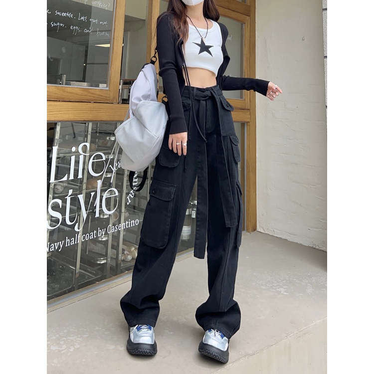 Cocory vn Quần Jeans Lưng Cao Ống Rộng Thời Trang Mùa Hè Cho Nữ